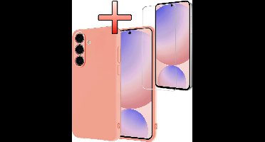 Hoesje - Met Screenprotector - Geschikt voor Samsung Galaxy S24 FE - Sterk & Shockproof - Back Cover - Siliconen Case - Telefoon Hoes - Perzik