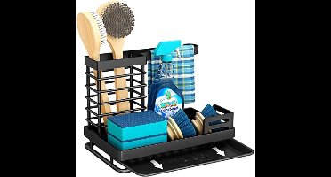 Spoelbakorganizer, caddy organizer, roestvrij staal, keukenorganizer, wastafel, smal afwasmiddel, met afvoerpan, voor keuken, spons-organizer