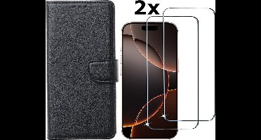 Hoesje Geschikt voor iPhone 16 Pro Max hoesje bookcase met 2 stuks screenprotectors – Zwart