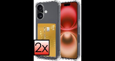 Hoesje - 2 Stuks - Geschikt voor Apple iPhone 16 - Met Pashouder en Kaarthouder - Telefoon Hoes Shockproof - Siliconen Case - Back Cover - Shock Proof - Pasjes Houder - Transparant