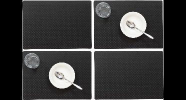 Set van 6x stuks stevige luxe Tafel placemats Zafiro zwart 30 x 43 cm - Met anti slip laag en Pu coating toplaag