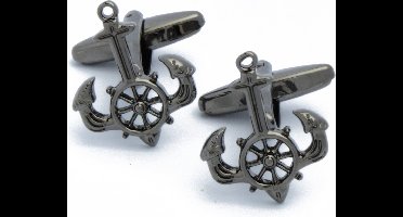 Manchetknopen - Anker Donker Metaal Zwart met Laag Roer