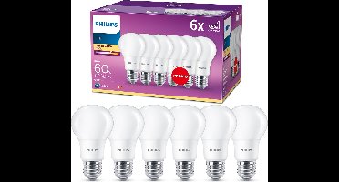 Philips energiezuinige LED Lamp Mat - 60 W - E27 - warmwit licht - 6 stuks - Bespaar op energiekosten