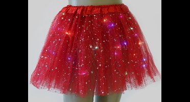 Glitter Rokje - LED Verlichting - Tule - Kindermaat - One Size - Rood