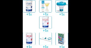 Zwembad Onderhoudspakket - Onderhoud Zwembad - bevat Chloor - Testrips - Chloordrijver - PH-min - PH-plus - Schoonmaakset en Zwembadgids (7-delig)
