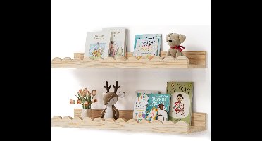 Zwevende planken 2 stuks - 58cm - Houten boekenplanken voor kinderkamer - Golvende rand wandplanken - Boekenplanken voor slaapkamer, babykamer en kinderkamer - hout