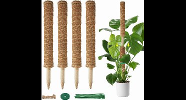 Sierra, Klikhulp, uitbreidbare plantenklimhulp voor Sierra, 4 stuks, 42 cm, verlengbaar, tot 133 cm, kokosstaaf, plant, mosstaaf, plantenstaaf, ondersteuning, klimhulp, kamerplanten