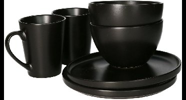 Excellent Houseware Ontbijt Servies set - 6-delig - zwart - keramiek - tafelservies - 2 personen