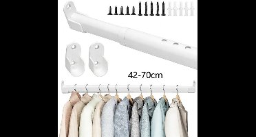 Uitschuifbare kledingstang van 42-70 cm - ovale kledingstang, 28 mm uitschuifbaar, wandmontage voor kledingkasten in slaapkamers, wasruimtes en camperkasten.