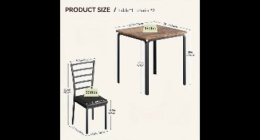 Eettafelset – Eethoek – Keukentafelset – Zitgroep – Meubelset – Compact Design – Hardhout en Metaal – 3-delig – Voor 2 Personen