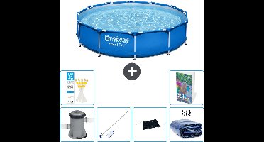 Bestway Rond Steel Pro Zwembad - 366 x 76 cm - Blauw - Inclusief Pomp Schoonmaakset - Solar Mat - Solarzeil - 7-delig