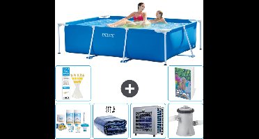 Intex Rechthoekig Frame Zwembad - 220 x 150 x 60 cm - Blauw - Inclusief Onderhoudspakket - Solarzeil - Warmtepomp - Zwembadfilterpomp - 7-delig