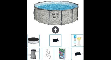Bestway Rond Steel Pro MAX Zwembad - Steenprint - 427 x 122 cm - Inclusief Pomp - Ladder - Afdekzeil - Solar Mat - Solar Mat - 8-delig