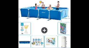 Intex Rechthoekig Frame Zwembad - 450 x 220 x 84 cm - Blauw - Inclusief Afdekzeil - Onderhoudspakket - Loungebed - Zwembadfilterpomp - 7-delig