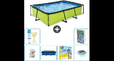 EXIT Rechthoekig Lime Frame Zwembad - 300 x 200 x 65 cm - Inclusief Pomp Afdekzeil - Onderhoudspakket - Verlichting - 7-delig