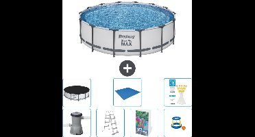 Bestway Rond Steel Pro MAX Zwembad - 427 x 107 cm - Grijs - Inclusief Pomp - Ladder - Afdekzeil - Grondzeil - Speelgoed - 8-delig