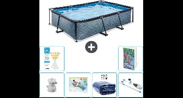 EXIT Rechthoekig Stone Frame Zwembad - 300 x 200 x 65 cm - Inclusief Pomp Loungebed - Solarzeil - Stofzuiger - 7-delig