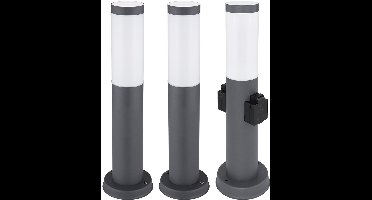 Staande lamp buitenlamp met fitting roestvrij staal Staande lamp tuinlamp pad, antraciet, E27 fitting, DxH 12,7x45 cm, set van 3