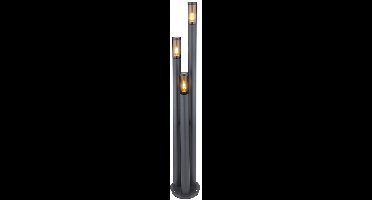 Buitenlamp vloerlamp padverlichting buiten roestvrij staal tuinlamp groot voor buiten, antraciet rook, 3 vlammen E27, DxH 28x170 cm