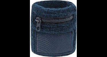 Benza Pols zweetbandjes met opbergvakje en rits - Donkerblauw 6 cm - 2 stuks