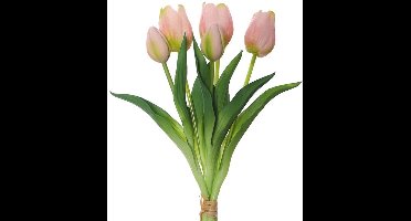 Kunsttulpen Als Echt, Nep Tulpenbundel Met 3 Bloemen En 2 Tulpknoppen, Kunstbloemen Met Verstelbare Stelen, Kunstbloemen, Lentedecoratie Voor Bruiloft, Tafel - Roze
