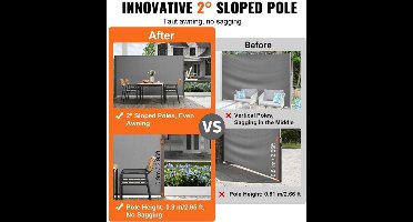 Windscherm - Zonnescherm - Windscherm Uittrekbaar - Waterdicht - Uitschuifbaar – Oprolbaar - 180x300cm - Zijscherm - Privacydoek voor Terras, Balkon of Tuin met UV-bescherming - Grijs