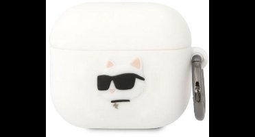 Karl - Lagerfeld - KLA3RUNCHH hoesje voor AirPods - 3 - cover - wit - Siliconen - Choupette - Head - 3D