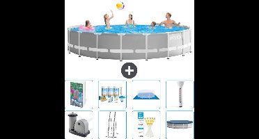 Intex Rond Prism Frame Zwembad - 548 x 122 cm - Grijs - Inclusief Pomp - Ladder - Grondzeil - Afdekzeil - Onderhoudspakket - Thermometer - 9-delig