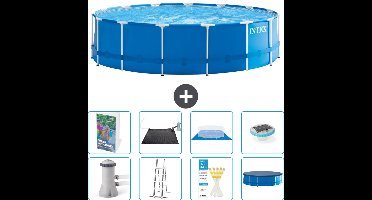 Intex Rond Frame Zwembad - 457 x 122 cm - Blauw - Inclusief Pomp - Ladder - Grondzeil - Afdekzeil - Solar Mat - Verlichting - 9-delig