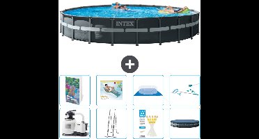 Intex Rond Ultra XTR Frame Zwembad - 732 x 132 cm - Inclusief Pomp - Ladder - Grondzeil - Afdekzeil - Loungebed - Schoonmaakset - 9-delig
