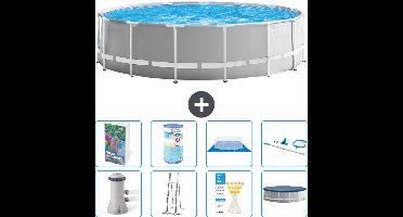 Intex Rond Prism Frame Zwembad - 457 x 122 cm - Grijs - Inclusief Pomp - Ladder - Grondzeil - Afdekzeil - Filter - Schoonmaakset - 9-delig