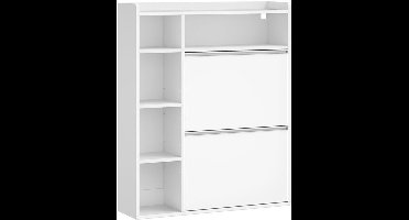 Schoenenkast – Schoenenrek – Schoenenopberger – Opbergkast – Schoenenmeubel – Smal design – 2 deuren – Verstelbare planken – Voor 8-12 paar schoenen – Wit – 84,7 x 24 x 102 cm