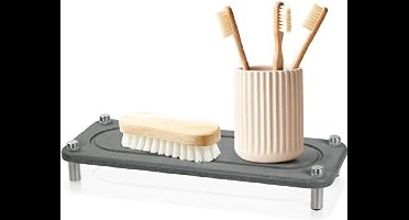 Badkamer Wastafel Organizer, Diatomeeënaarde Voetstandaard met RVS Voetbescherming, Zeephouder voor Tandenborstel