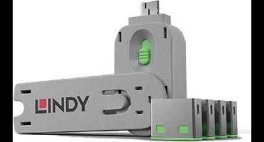 LINDY USB-Lock + Key USB-A-poortslot Set van 4 stuks Groen Incl. 1 sleutel