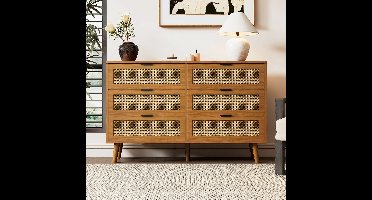 Gutent Ladekast met 6 laden, houten dressoir met metalen handgrepen, grote opbergruimte, afmetingen: B120/H76,5/T40 cm ,Walnoot