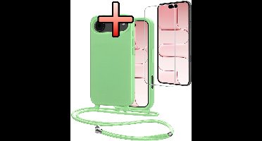 Hoes Geschikt voor iPhone Air Met Telefoonkoord Met Screenprotector - Siliconen Hoesje Backcover Met Ketting - Groen