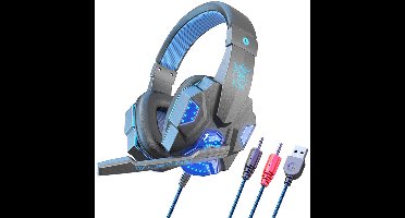 Casques Gaming - microphone - Casque Gaming avec microphone - Casque supra-auriculaire - Filaire - Suppression du bruit Éclairage LED - Son surround avec basses - Microphone compatible Consoles et PC - Blauw/Zwart