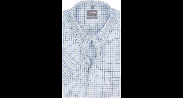 OLYMP Luxor comfort fit overhemd - korte mouw - popeline - wit met licht- en donkerblauw geruit - Strijkvrij - Boordmaat: 41