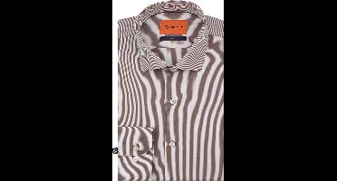 Suitable Twill Overhemd Extra Lange Mouw Streep Bruin - Maat 39 - Heren - Casual Shirt