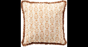 Dutch Decor FRANCINE - sierkussen 45x45 cm - 100% katoen - bladmotief en franjes - Dusty Coral - roze - Inclusief binnenkussen - Luxe kussens voor woonkamer & bank