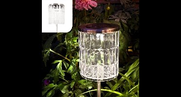 Gadgy Solar Tuinverlichting voor Buiten - Tuinlamp met Grondspies – Crystal Look – RVS – 75 cm – Waterdicht – Warm Wit Licht
