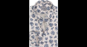 OLYMP 24/7 Luxor comfort fit overhemd - popeline - offwhite met blauw bloemen dessin - Strijkvriendelijk - Boordmaat: 46