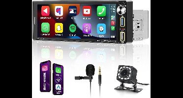 1DIN Autoradio – Auto Radio – MP5 Speler – Autoradio Touchscreen – Car Audio Systeem – 6,9 Inch Touchscreen – Draadloze CarPlay en Android Auto