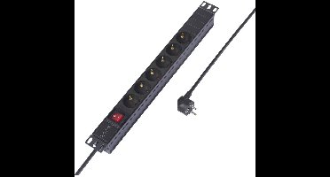 Sygonix SY-6736978 Stekkerdoos 19 inch 6-voudig Zwart Randaarde stekker 1 stuk(s)