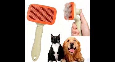 Zelfreinigende Slickerborstel – Borstel voor het verzorgen en ontwollen van honden, katten en konijnen – Verwijdert eenvoudig losse ondervacht – Massageborstel geschikt voor huisdieren met lang of kort haar