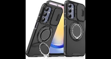 Hoesje Geschikt voor Samsung Galaxy A17 5G / A26 hoesje Zwart backcover met Met Draaibare Ring Houder en camera bescherming