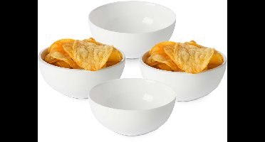 Excellent Houseware Soep Kommetjes - 8x - Serveer schaaltjes - Bologna - keramiek - D15 x H6 cm - wit - Stapelbaar