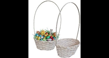 Kaemingk Rieten mandje met hengsel - 3x - geel - D20 x H38 cm - paasmandje