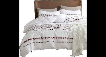 2-Delige White Botanical Boho Dekbedovertrekset — Rustgevend & Natuurlijk - 135x200cm