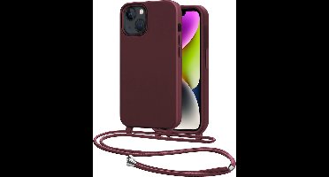 Hoes Geschikt voor iPhone 13 Mini Met Telefoonkoord - Siliconen Hoesje Backcover Met Ketting - Aubergine